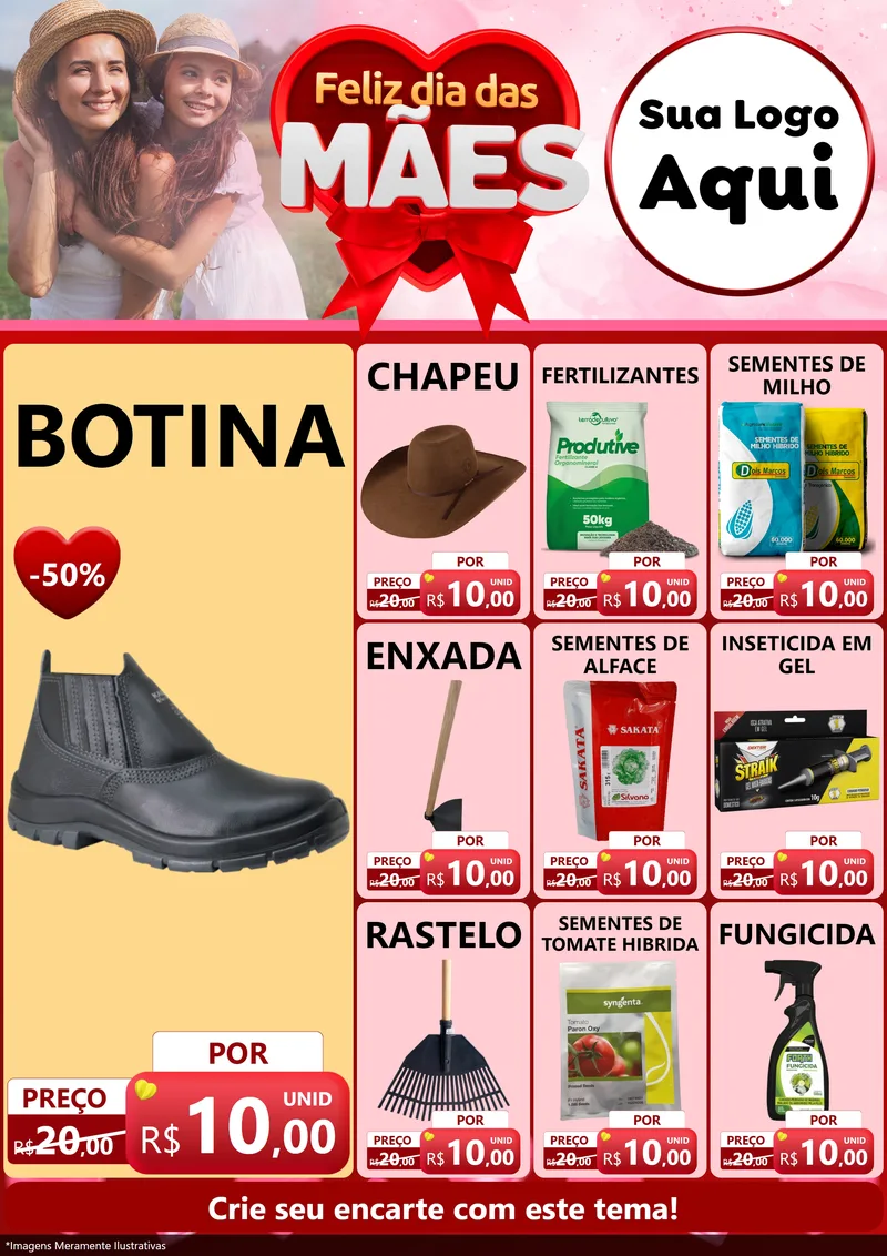 Modelo de Encarte para Encarte A4 Vertical com o tema Feliz Dia Das Mães para Agropecuária