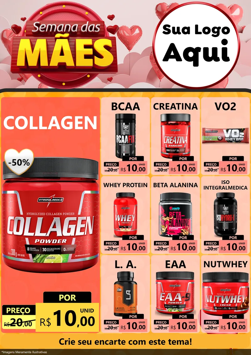 Modelo de Encarte para Encarte A4 Vertical com o tema Semana das Mães para Suplementos alimentares