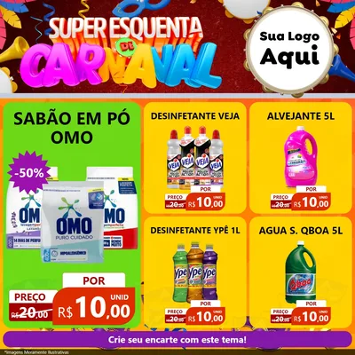 Modelo de Rede Social para Feed Facebook com o tema Super Esquenta de Carnaval para Produtos de Limpeza