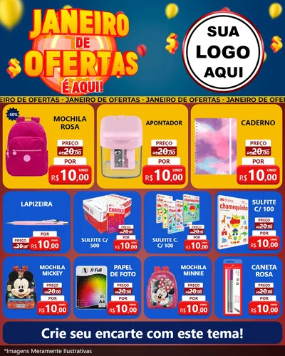 Modelo de Rede Social para Feed Instagram com o tema Janeiro de Ofertas É Aqui! para Papelaria