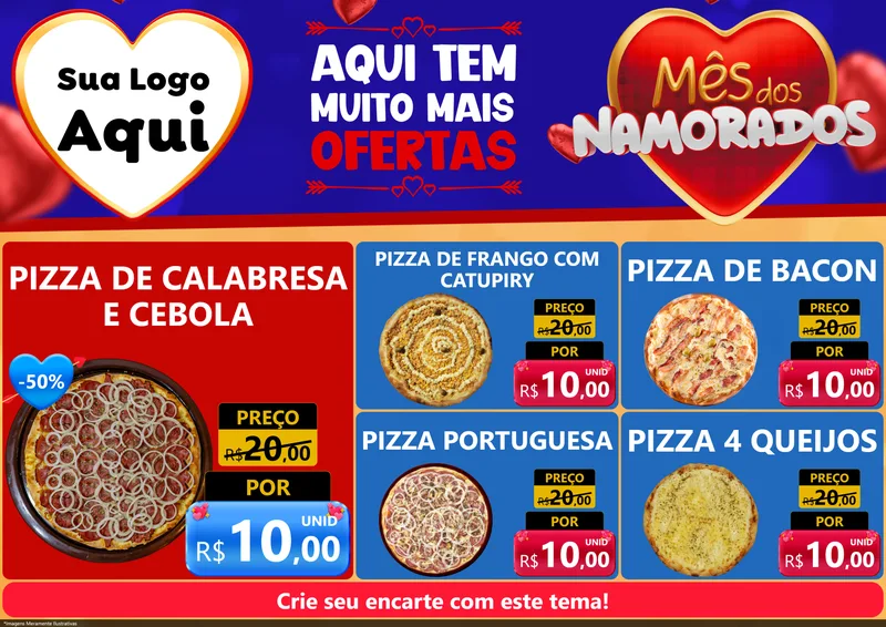 Modelo de Encarte para Encarte A4 Horizontal com o tema Mês dos Namorados para Pizzaria