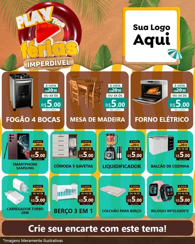 Modelo de Rede Social para Feed Instagram com o tema Play Nas Férias Imperdível para Móveis e Eletro