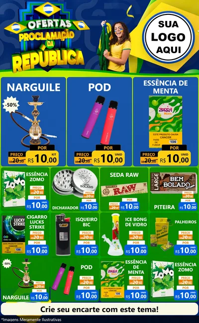 Modelo de Encarte para Encarte Grande com o tema Ofertas Proclamação da República para Tabacaria