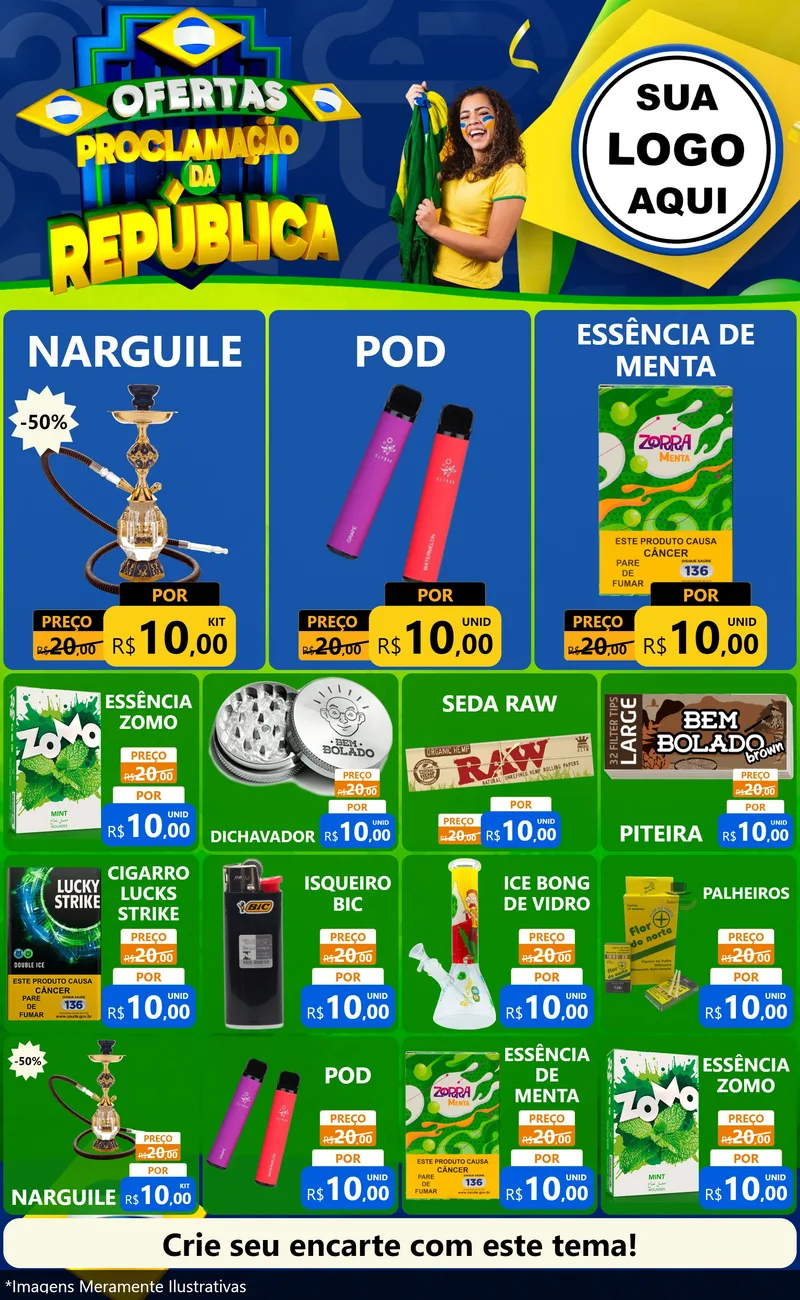 Modelo de Encarte para Encarte Grande com o tema Ofertas Proclamação da República para Tabacaria