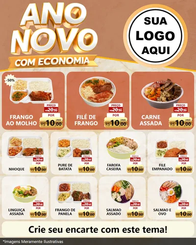 Modelo de Rede Social para Feed Instagram com o tema Ano Novo Com Economia para Restaurante