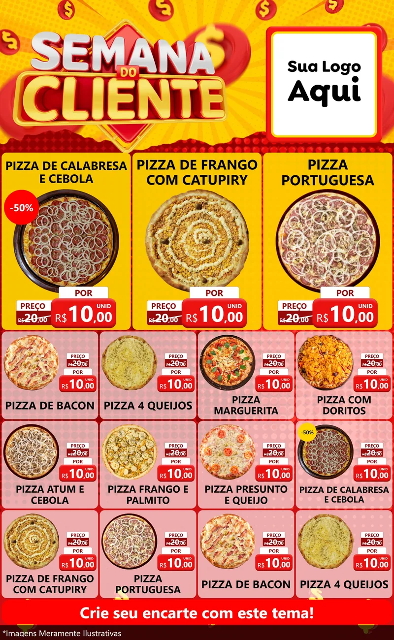 Modelo de Encarte para Encarte Grande com o tema Semana do Cliente para Pizzaria