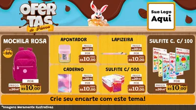 Modelo de TV para TV Horizontal com o tema Ofertas de Páscoa para Papelaria