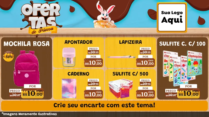 Modelo de TV para TV Horizontal com o tema Ofertas de Páscoa para Papelaria