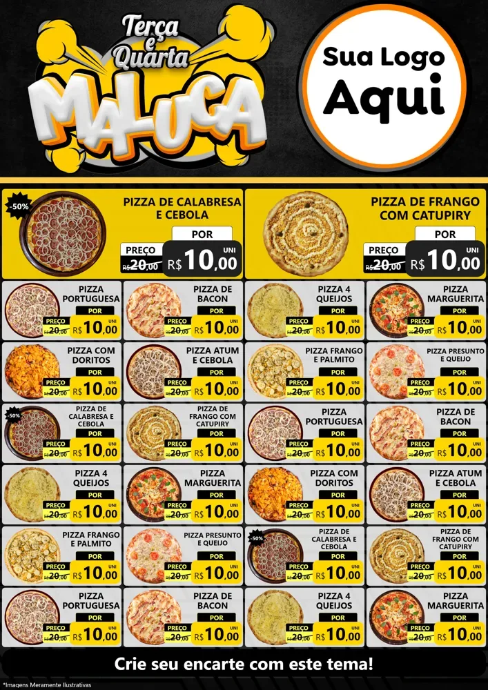 Modelo de Encarte para Encarte A4 Vertical com o tema Terça e Quarta Maluca para Pizzaria