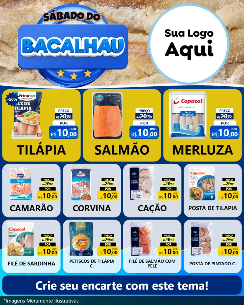 Modelo de Rede Social para Feed Instagram com o tema Sábado do Bacalhau para Peixaria