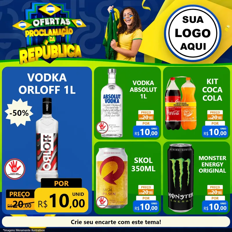 Modelo de Rede Social para Feed Facebook com o tema Ofertas Proclamação da República para Distribuidora de bebidas