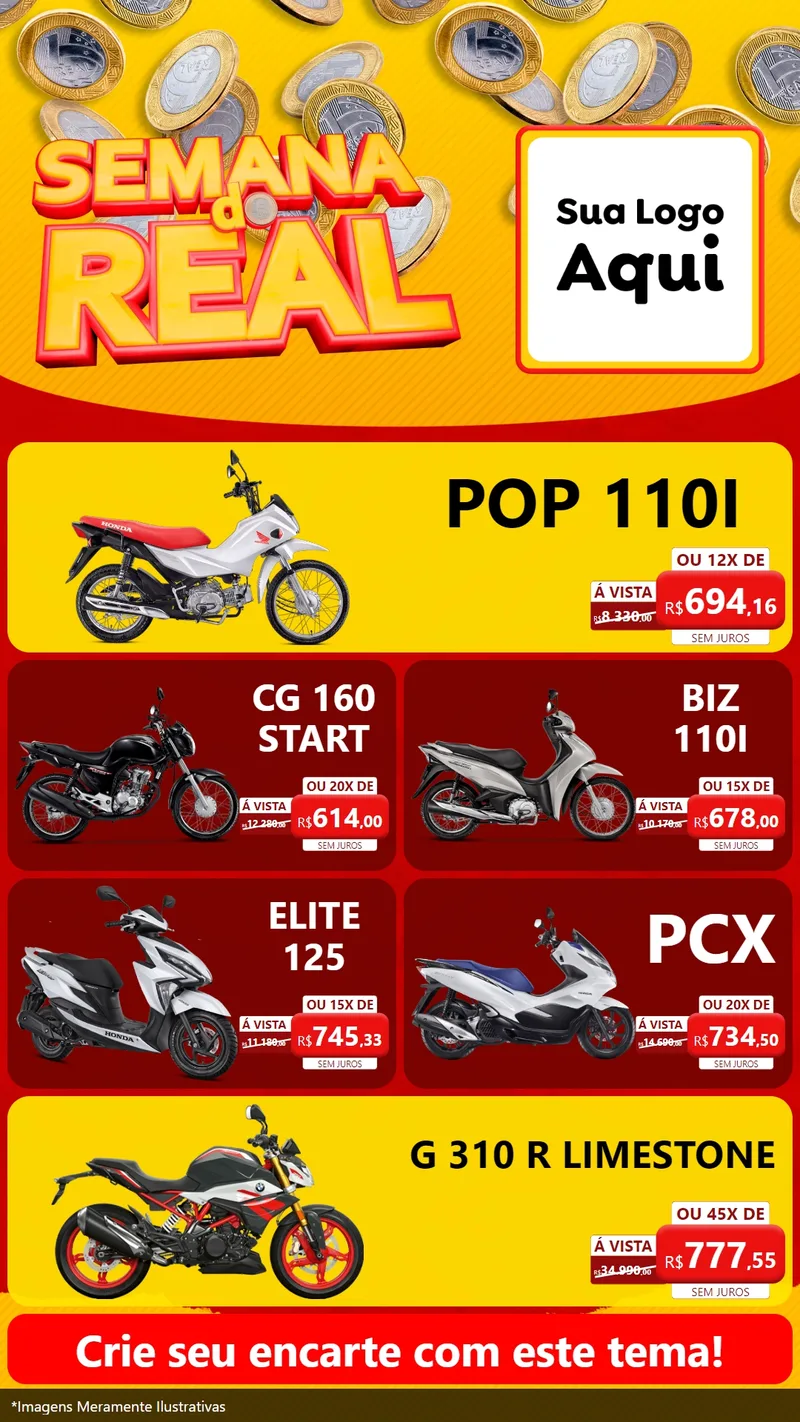 Modelo de TV para TV Vertical com o tema Semana do Real para Concessionaria de Motos