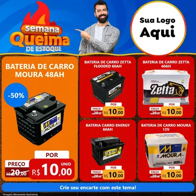 Modelo de Rede Social para Feed Facebook com o tema Semana Queima de Estoque para Baterias Elétricas
