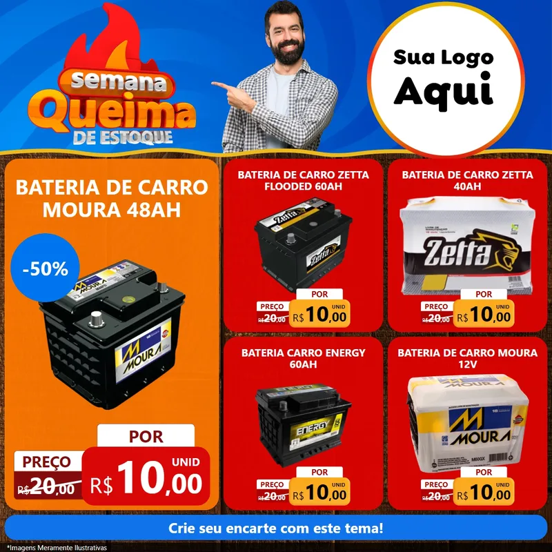 Modelo de Rede Social para Feed Facebook com o tema Semana Queima de Estoque para Baterias Elétricas