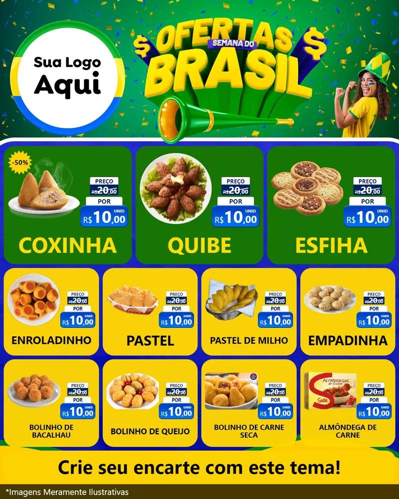 Modelo de Rede Social para Feed Instagram com o tema Ofertas Semana do Brasil para Salgadaria