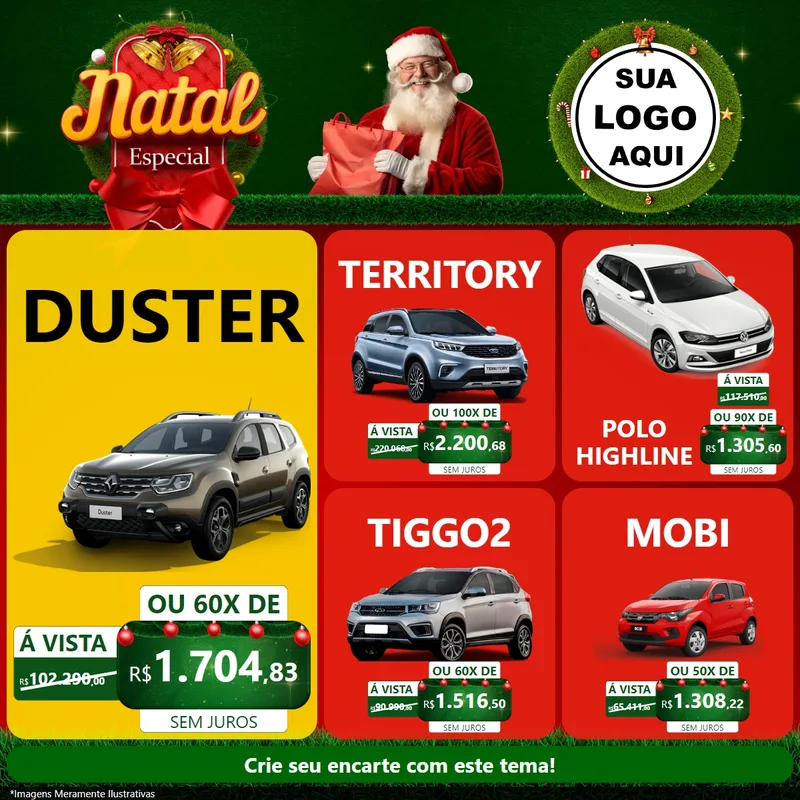Modelo de Rede Social para Feed Facebook com o tema Natal Especial para Concessionaria de Carros