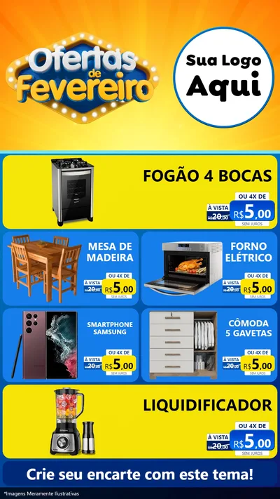 Modelo de TV para TV Vertical com o tema Ofertas de Fevereiro para Móveis e Eletro