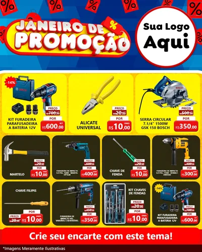Modelo de Rede Social para Feed Instagram com o tema Janeiro de Promoção para Maquinas e Ferramentas