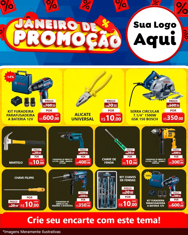 Modelo de Rede Social para Feed Instagram com o tema Janeiro de Promoção para Maquinas e Ferramentas