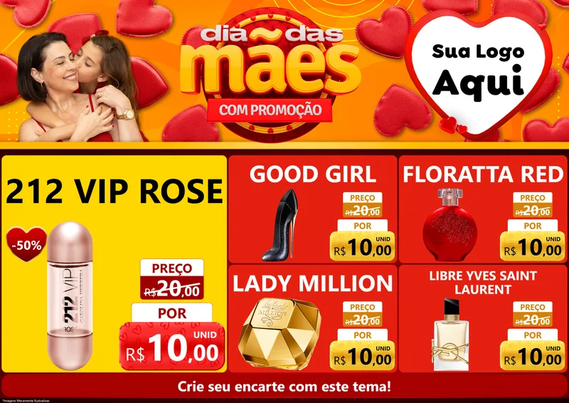 Modelo de Encarte para Encarte A4 Horizontal com o tema Dia das Mães com Promoção para Perfumes