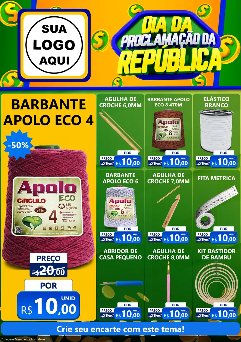 Modelo de Encarte para Encarte A4 Vertical com o tema Dia Da Proclamação da República para Armarinho e Aviamentos