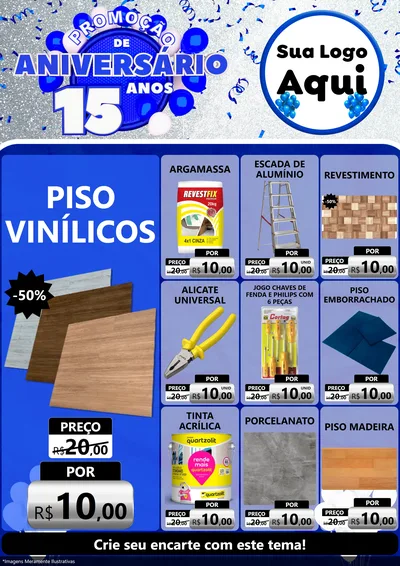 Modelo de Encarte para Encarte A4 Vertical com o tema Promoção de Aniversário - 15 Anos para Material para Construção