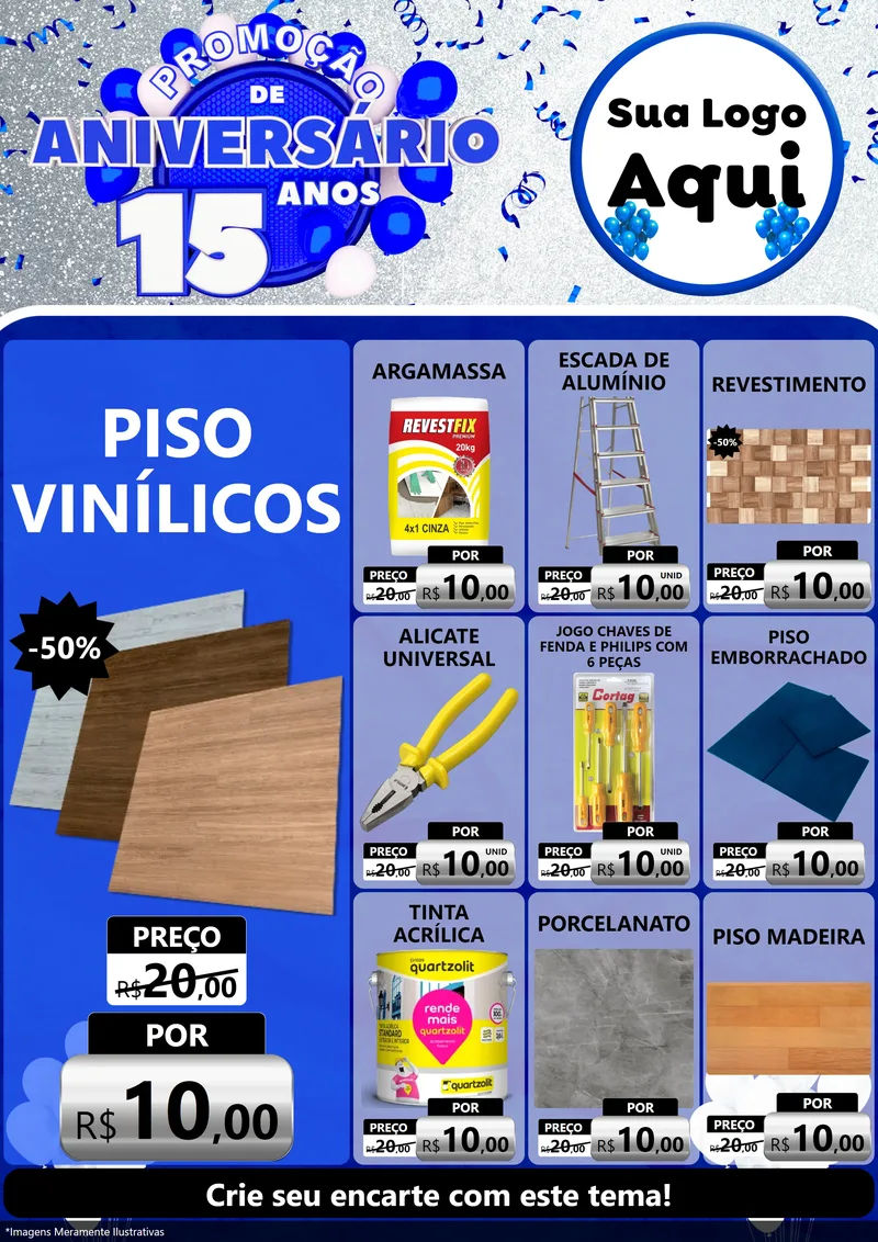 Modelo de Encarte para Encarte A4 Vertical com o tema Promoção de Aniversário - 15 Anos para Material para Construção