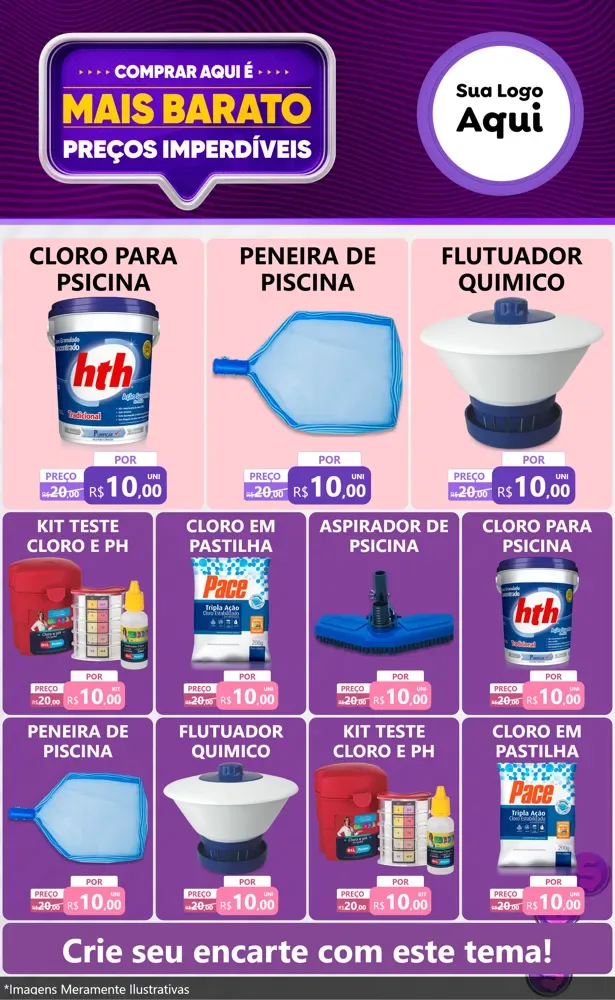 Modelo de Encarte para Encarte Grande com o tema Mais Barato para Produtos para Piscina