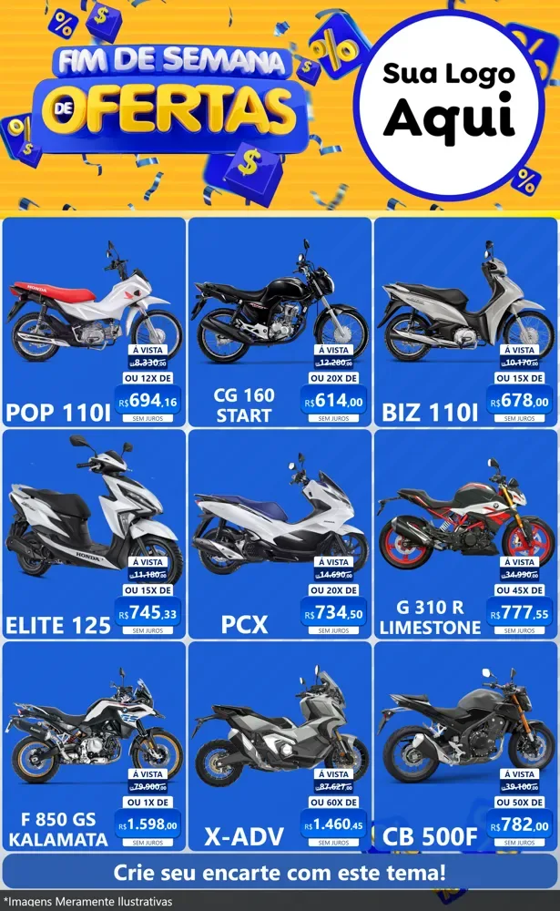 Modelo de Encarte para Encarte Grande com o tema Fim de Semana de Ofertas para Concessionaria de Motos