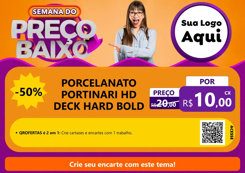 Modelo de Cartaz para Cartaz A4 Horizontal com o tema Semana do Preço Baixo para Pisos e revestimentos