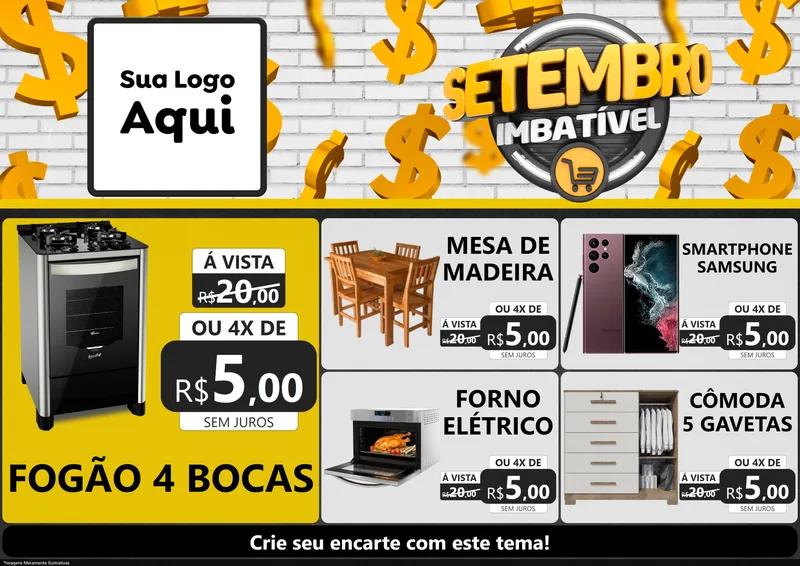 Modelo de Encarte para Encarte A4 Horizontal com o tema Setembro Imbatível para Móveis e Eletro