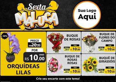 Modelo de Encarte para Encarte A4 Horizontal com o tema Sexta Maluca para Floricultura e jardim