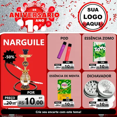 Modelo de Rede Social para Feed Facebook com o tema Promoção de Aniversário - 1 Ano para Tabacaria