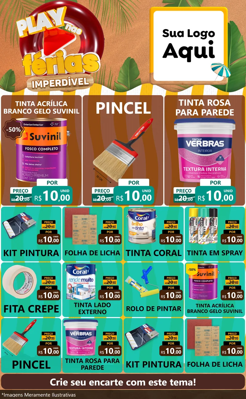 Modelo de Encarte para Encarte Grande com o tema Play Nas Férias Imperdível para Tintas e Ferramentas
