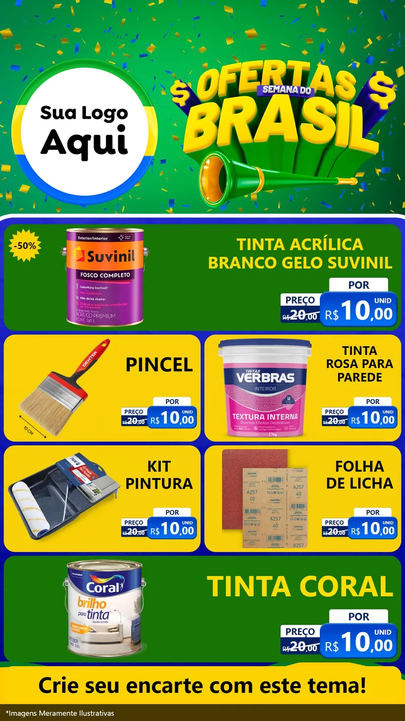 Modelo de TV para TV Vertical com o tema Ofertas Semana do Brasil para Tintas e Ferramentas