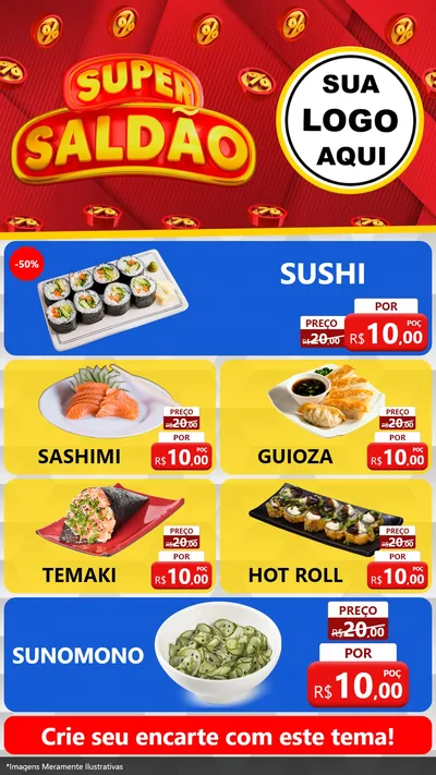 Modelo de TV para TV Vertical com o tema Super Saldão para Comida japonesa