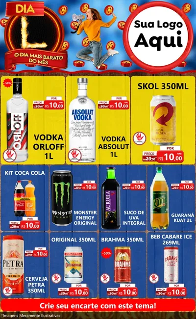 Modelo de Encarte para Encarte Grande com o tema Dia L - O Dia Mais Barato Do Mês para Distribuidora de bebidas
