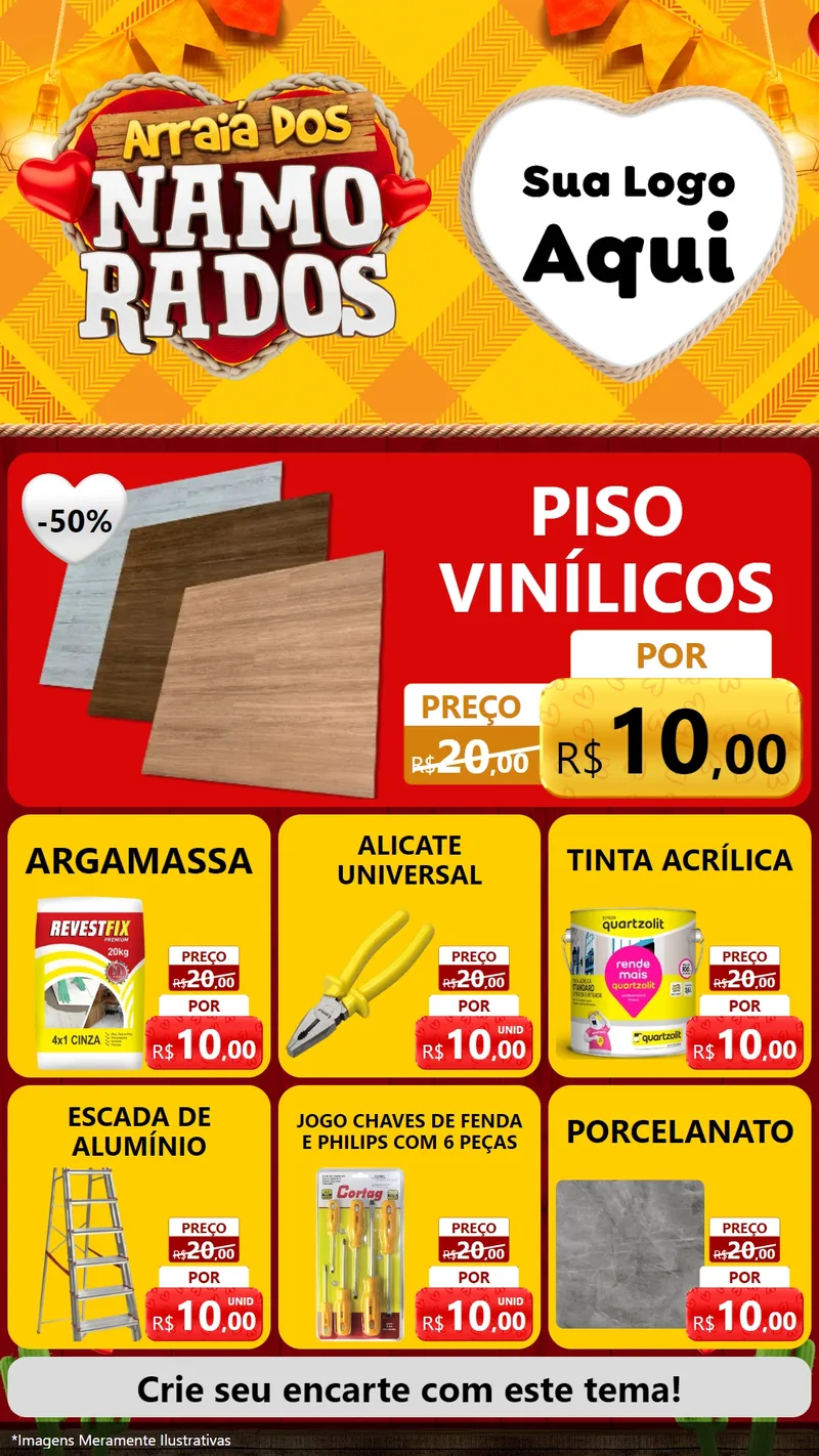 Modelo de Rede Social para Stories com o tema Arraiá dos Namorados para Material para Construção