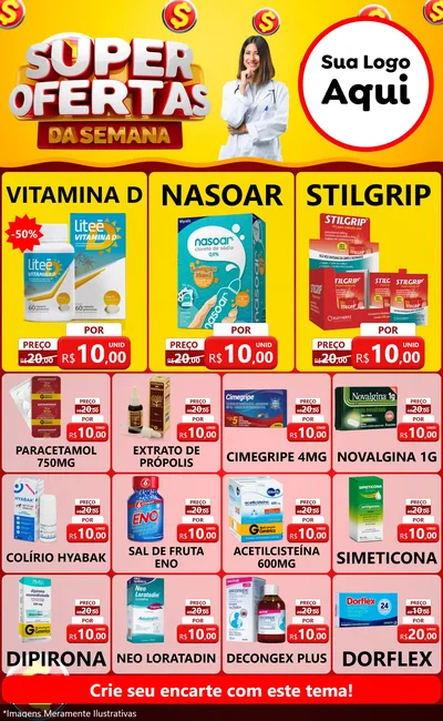 Modelo de Encarte para Encarte Grande com o tema Super Ofertas da Semana - Farmácia para Farmácia