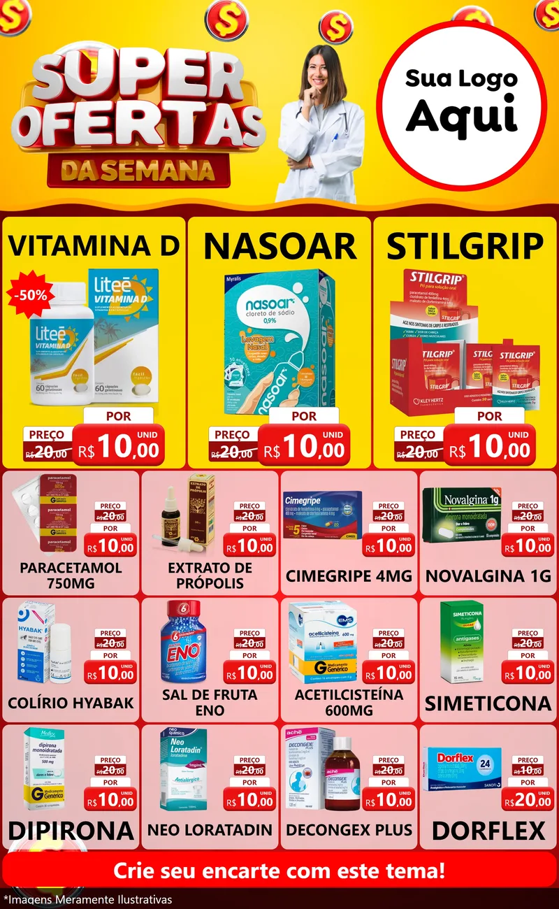 Modelo de Encarte para Encarte Grande com o tema Super Ofertas da Semana - Farmácia para Farmácia