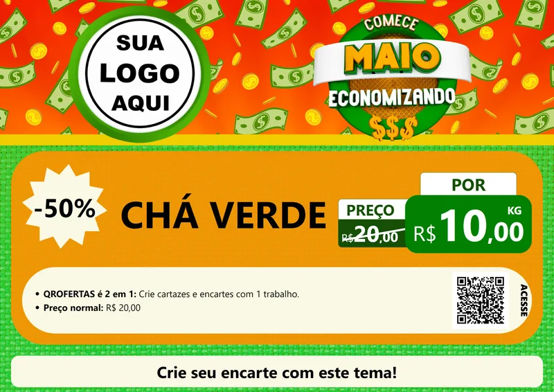 Modelo de Cartaz para Cartaz A4 Horizontal com o tema Comece Maio Economizando para Produtos Naturais