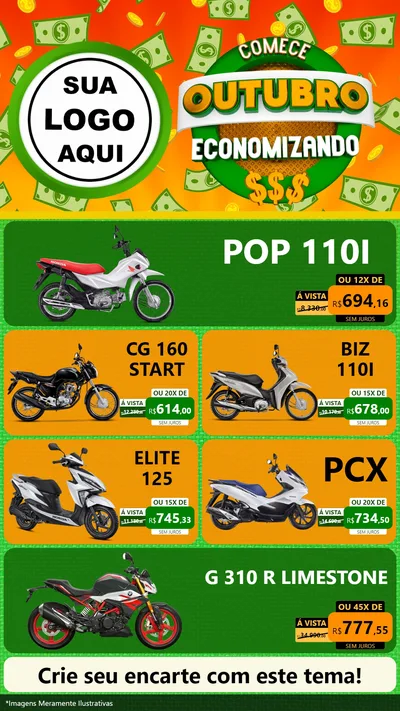 Modelo de TV para TV Vertical com o tema Comece Outubro Economizando para Concessionaria de Motos