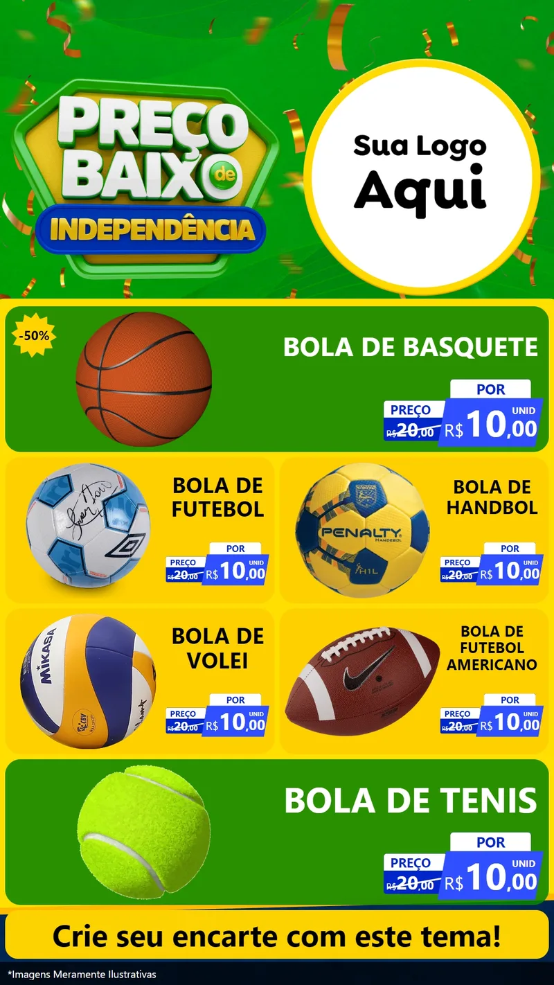 Modelo de TV para TV Vertical com o tema Preço Baixo de Independência para Artigos Esportivos