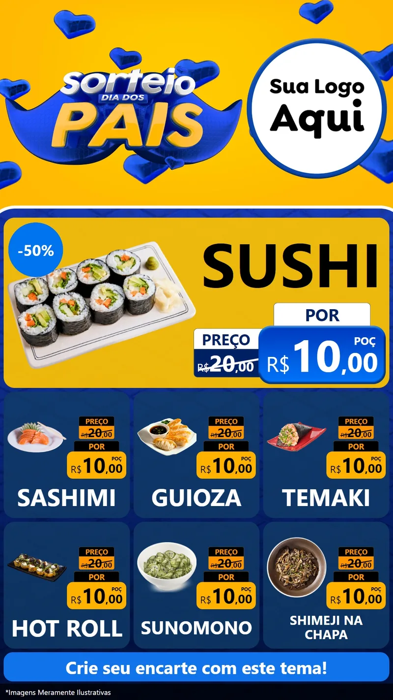 Modelo de Rede Social para Stories com o tema Sorteio Dia dos Pais para Comida japonesa