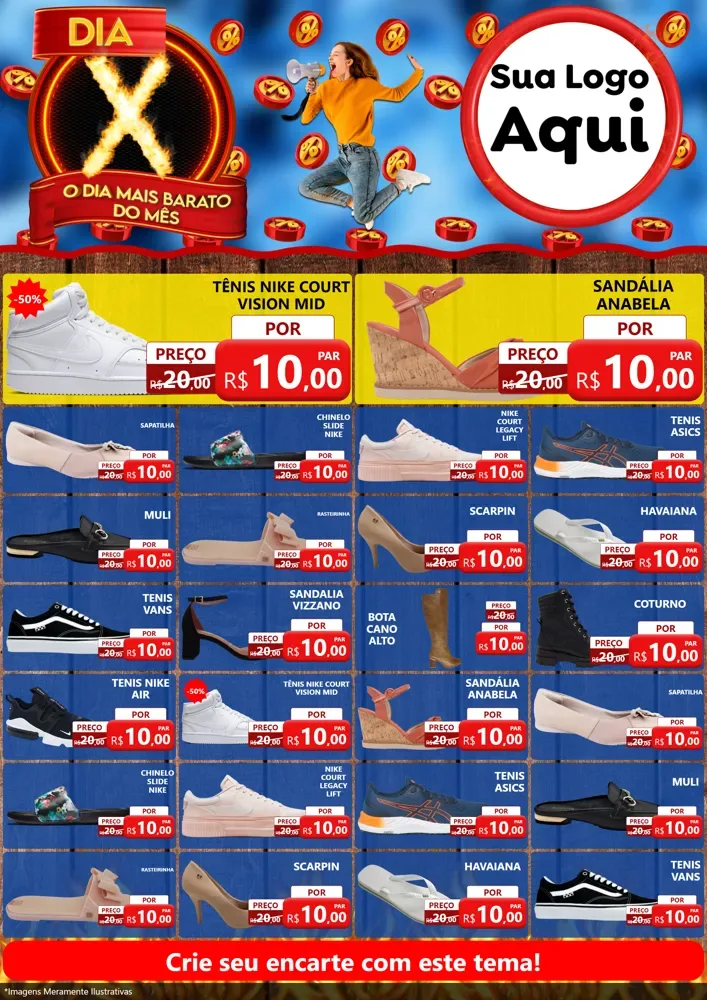 Modelo de Encarte para Encarte A4 Vertical com o tema Dia X - O Dia Mais Barato Do Mês para Calçados