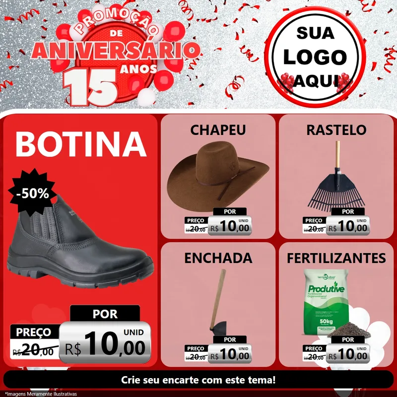 Modelo de Rede Social para Feed Facebook com o tema Promoção de Aniversário - 15 Anos para Agropecuária