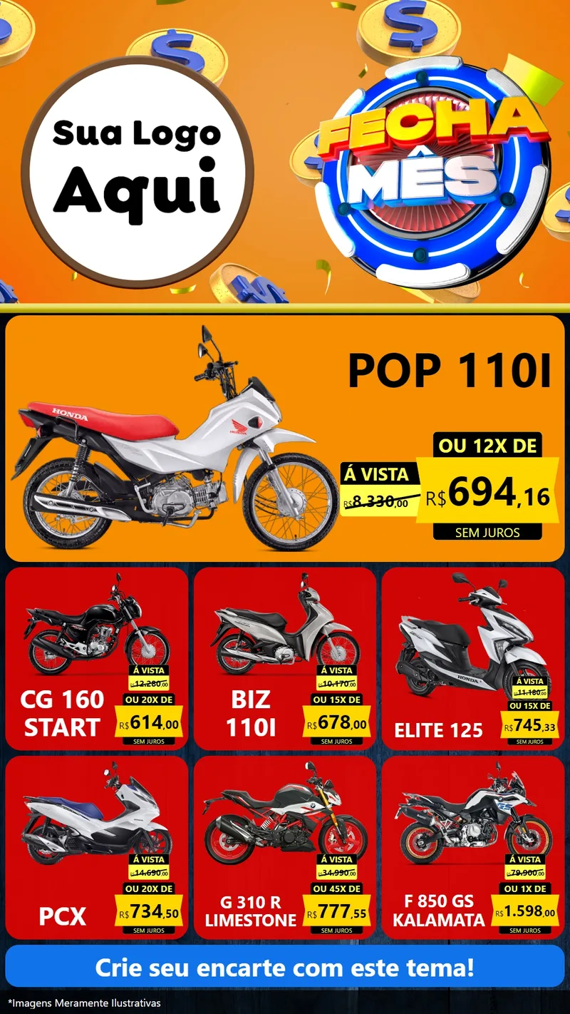 Modelo de Rede Social para Stories com o tema Fecha Mês para Concessionaria de Motos