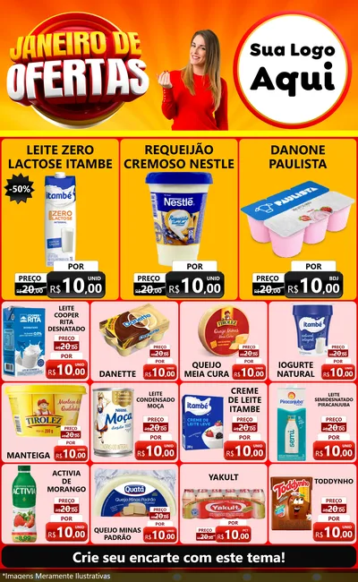 Modelo de Encarte para Encarte Grande com o tema Janeiro de Ofertas para Frios e Laticínios