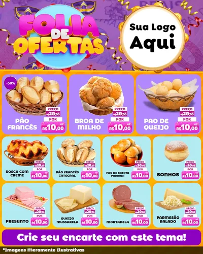 Modelo de Rede Social para Feed Instagram com o tema Folia de Ofertas para Padaria