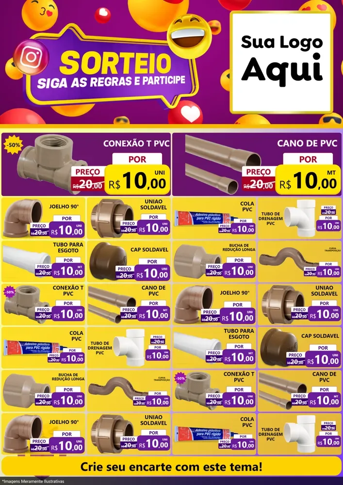 Modelo de Encarte para Encarte A4 Vertical com o tema Sorteio para Tubos e conexões